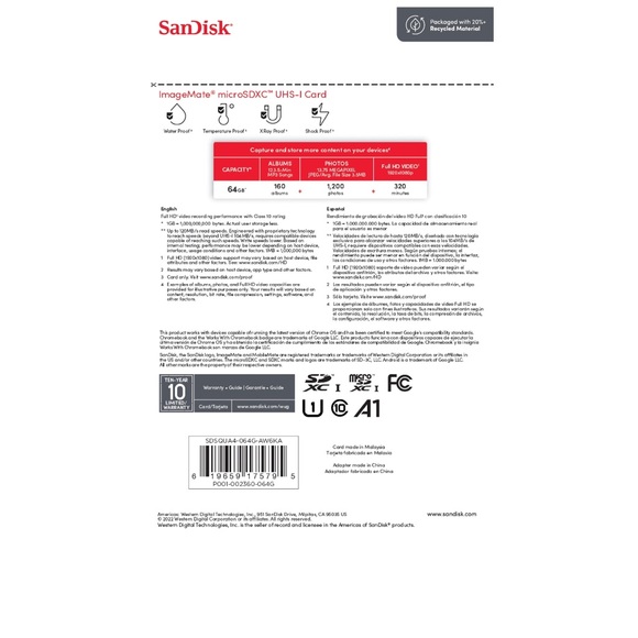 SanDisk 64GB ImageMate microSDXC UHS-1 Memory Card with Adapter Full HD, A1 - Picture 2 of 3